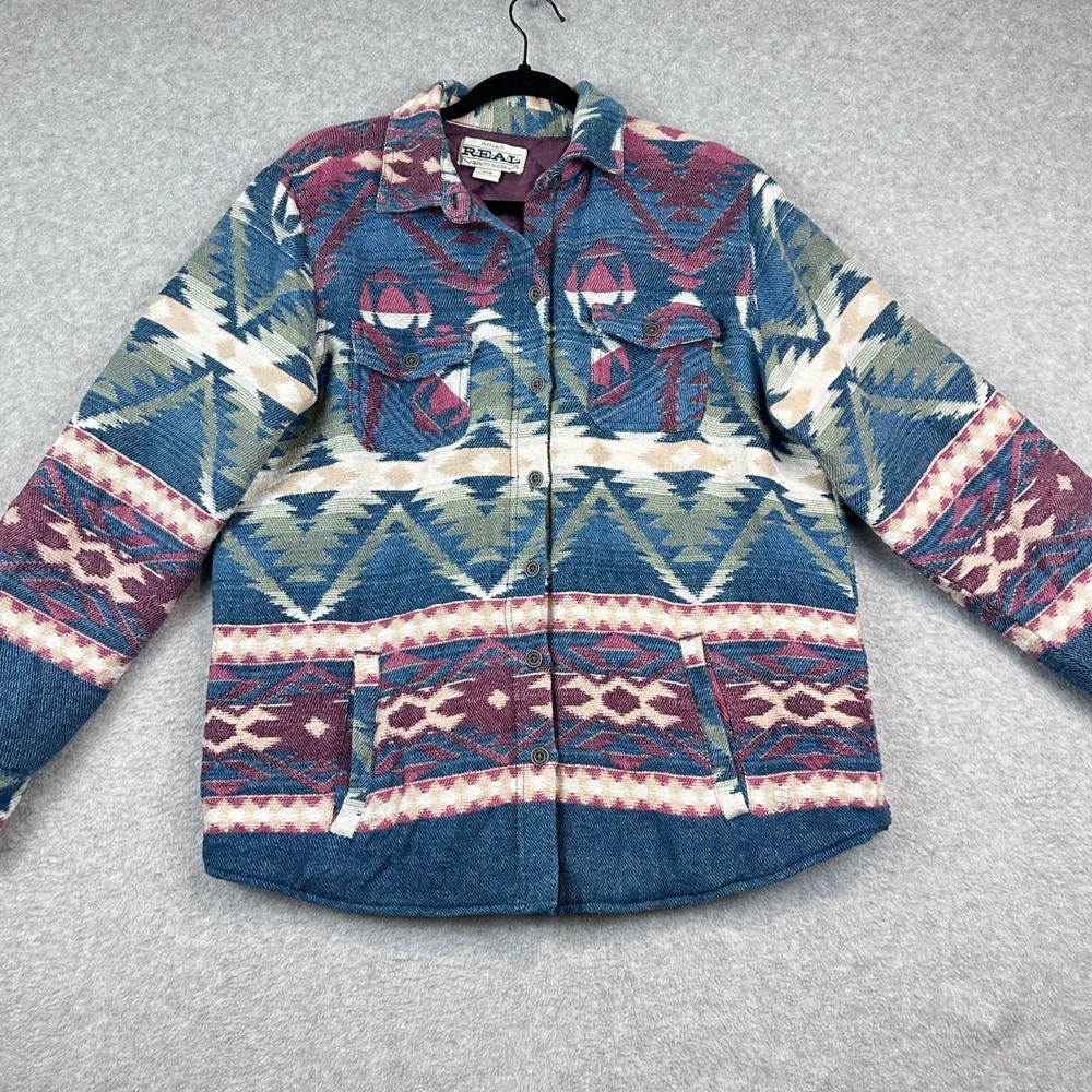 Ariat REAL Southwestern Aztec Shirt Jacket Women Large Blue Multi Cotton Blend